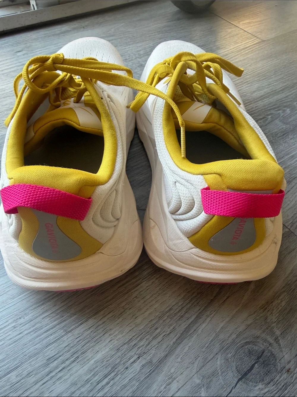 Hoka gaviota 6 Women's White Running Shoes with Yellow & Pink Accents